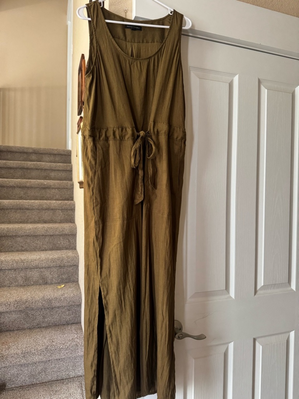 Sleeveless Olive Green Tie-Waist Dress Banana Republic
